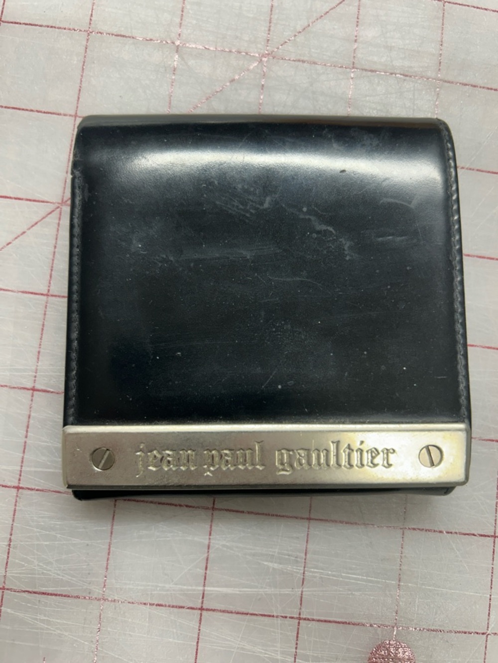 Jean Paul Gaultier Black Leather Card & Key Holder with Silver Nameplate